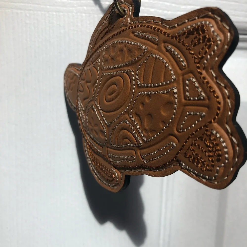 Patricia Nash Turtle Leather Embossed Keychain Leather Brown Bag Charm Holder